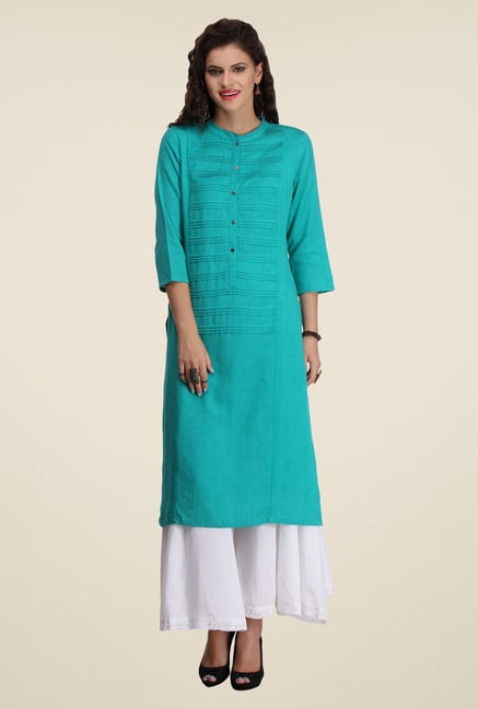Varanga Teal & White Solid Kurta With Palazzo Varanga Teal & White Solid Kurta With Palazzo