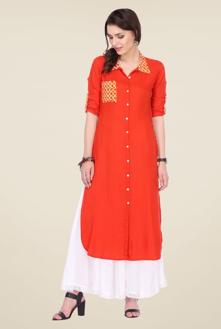 Varanga Orange & White Solid Kurta With Palazzo Varanga Orange & White Solid Kurta With Palazzo