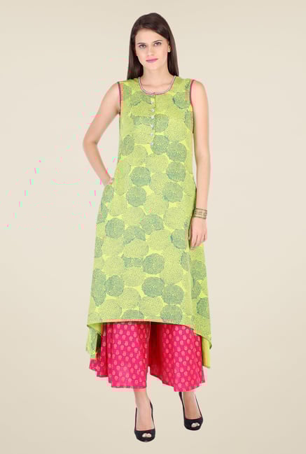 Varanga Lime & Pink Printed Kurta With Palazzo Varanga Lime & Pink Printed Kurta With Palazzo
