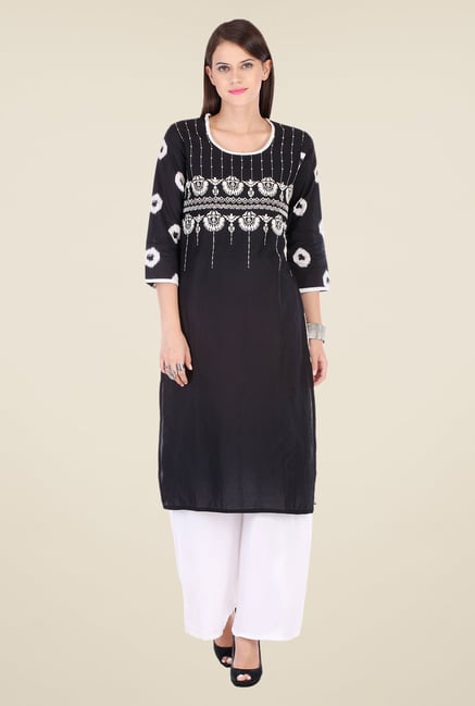 Varanga Black & White Embroidered Kurta With Palazzo Varanga Black & White Embroidered Kurta With Palazzo