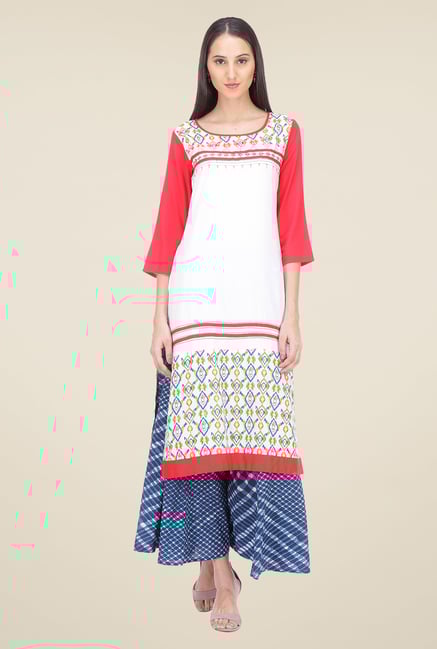 Varanga White & Blue Printed Kurta With Palazzo Varanga White & Blue Printed Kurta With Palazzo
