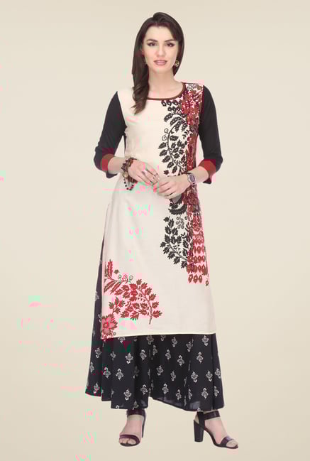 Varanga Cream & Black Printed Kurta With Palazzo Varanga Cream & Black Printed Kurta With Palazzo