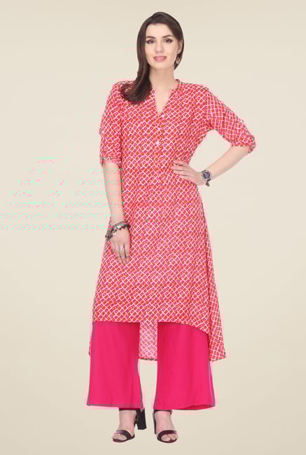 Varanga Pink Printed Kurta With Palazzo Varanga Pink Printed Kurta With Palazzo