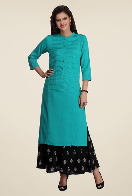 Varanga Teal & Black Solid Kurta With Palazzo Varanga Teal & Black Solid Kurta With Palazzo