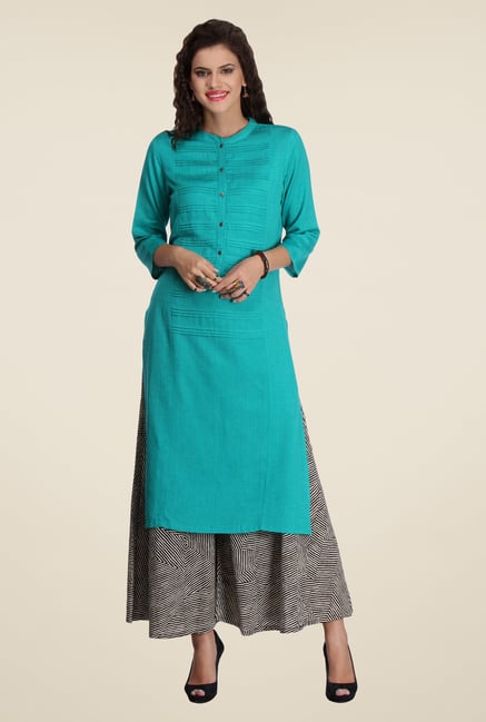 Varanga Teal & Black Solid Kurta With Palazzo Varanga Teal & Black Solid Kurta With Palazzo