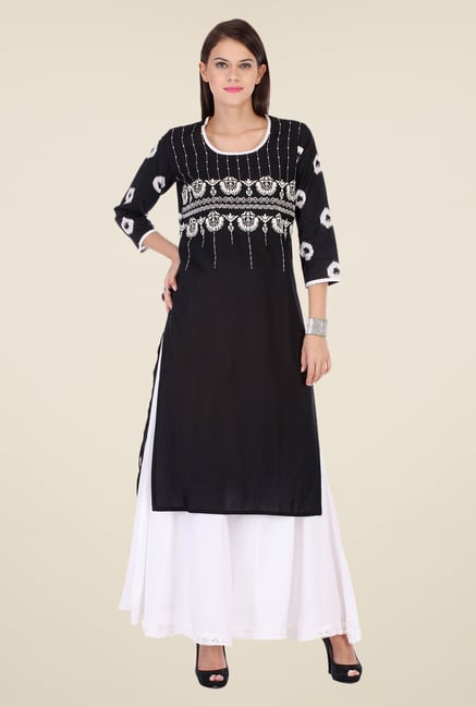 Varanga Black & White Embroidered Kurta With Palazzo Varanga Black & White Embroidered Kurta With Palazzo