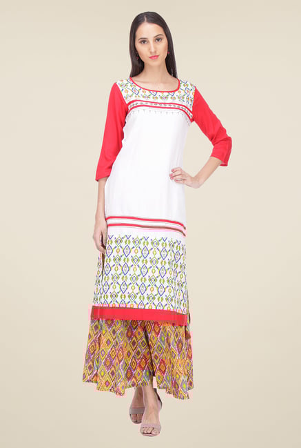 Varanga White Printed Kurta With Palazzo Varanga White Printed Kurta With Palazzo