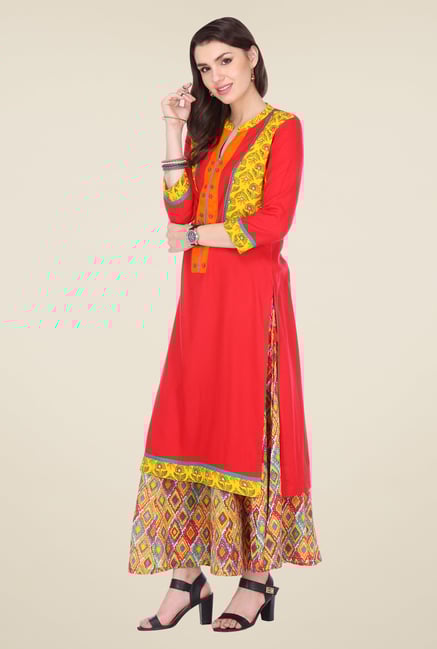 Varanga Red Embroidered Kurta With Palazzo Varanga Red Embroidered Kurta With Palazzo