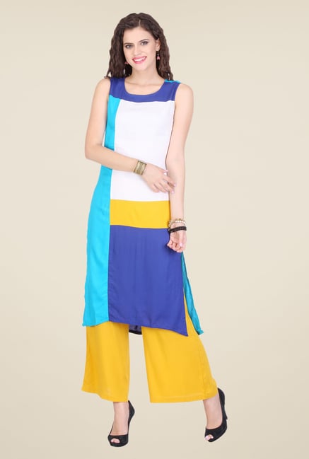 Varanga White & Yellow Solid Kurta With Palazzo Varanga White & Yellow Solid Kurta With Palazzo