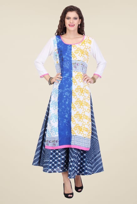 Varanga White & Blue Printed Kurta With Palazzo Varanga White & Blue Printed Kurta With Palazzo