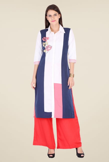 Varanga White & Red Embroidered Kurta With Palazzo Varanga White & Red Embroidered Kurta With Palazzo