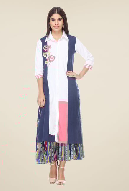Varanga White & Blue Embroidered Kurta With Palazzo Varanga White & Blue Embroidered Kurta With Palazzo