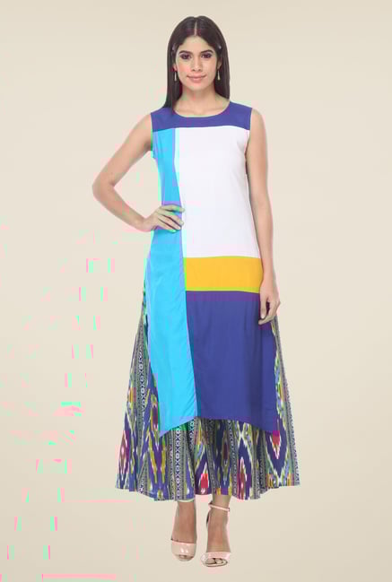 Varanga White & Blue Solid Kurta With Palazzo Varanga White & Blue Solid Kurta With Palazzo