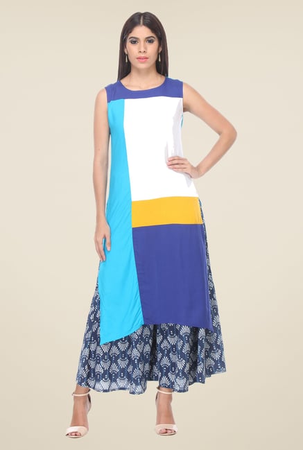 Varanga White & Blue Solid Kurta With Palazzo Varanga White & Blue Solid Kurta With Palazzo