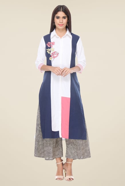 Varanga White & Black Embroidered Kurta With Palazzo Varanga White & Black Embroidered Kurta With Palazzo