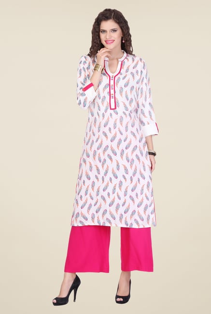 Varanga White & Pink Printed Kurta With Palazzo Varanga White & Pink Printed Kurta With Palazzo