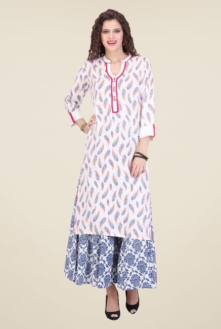 Varanga White Printed Kurta With Palazzo Varanga White Printed Kurta With Palazzo