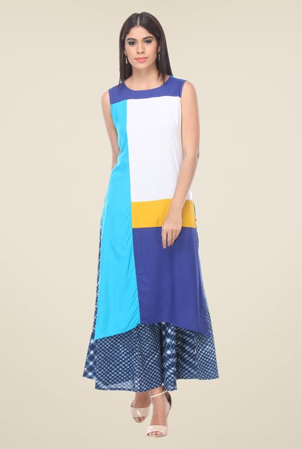 Varanga White & Blue Solid Kurta With Palazzo Varanga White & Blue Solid Kurta With Palazzo