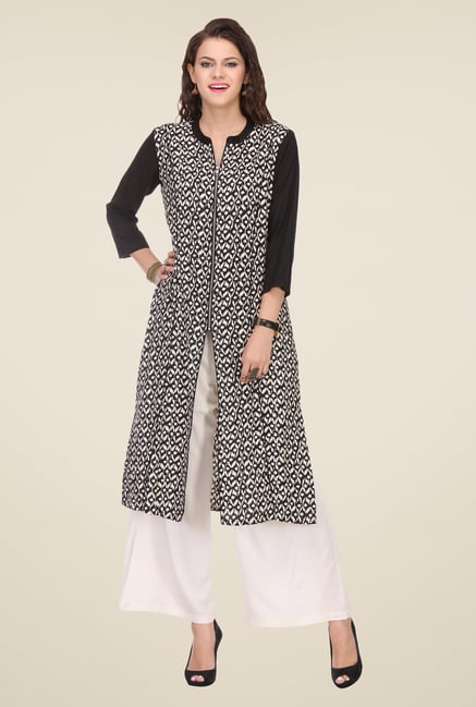 Varanga Black & White Printed Kurta With Palazzo Varanga Black & White Printed Kurta With Palazzo