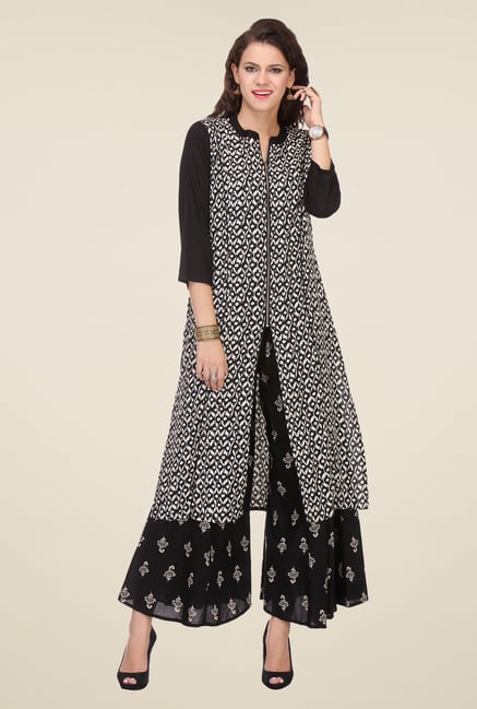 Varanga Black Printed Kurta With Palazzo Varanga Black Printed Kurta With Palazzo