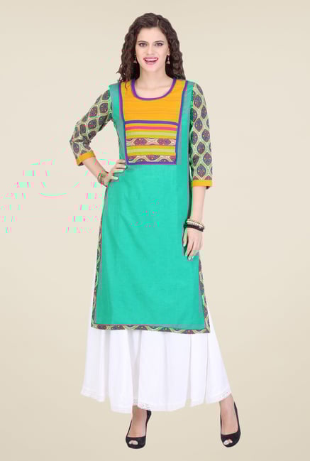 Varanga Teal & White Printed Kurta With Palazzo Varanga Teal & White Printed Kurta With Palazzo