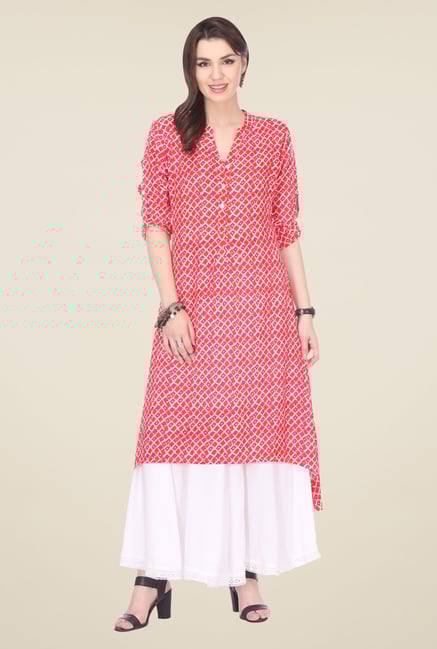 Varanga Pink & White Printed Kurta With Palazzo Varanga Pink & White Printed Kurta With Palazzo