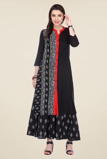 Varanga Black Printed Kurta With Palazzo Varanga Black Printed Kurta With Palazzo
