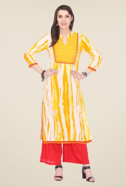 Varanga Yellow & Pink Printed Kurta With Palazzo Varanga Yellow & Pink Printed Kurta With Palazzo