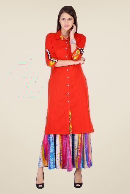 Varanga Red Solid Kurta With Palazzo Varanga Red Solid Kurta With Palazzo