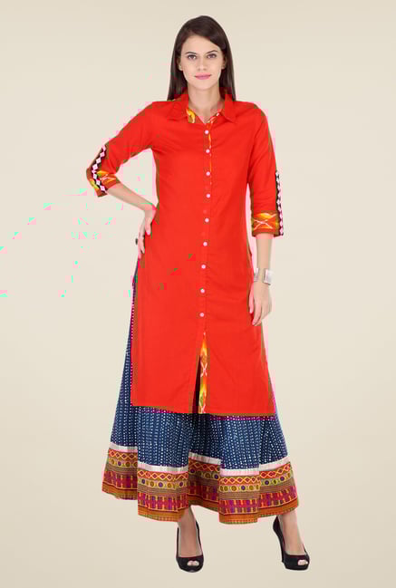 Varanga Red & Blue Solid Kurta With Palazzo Varanga Red & Blue Solid Kurta With Palazzo