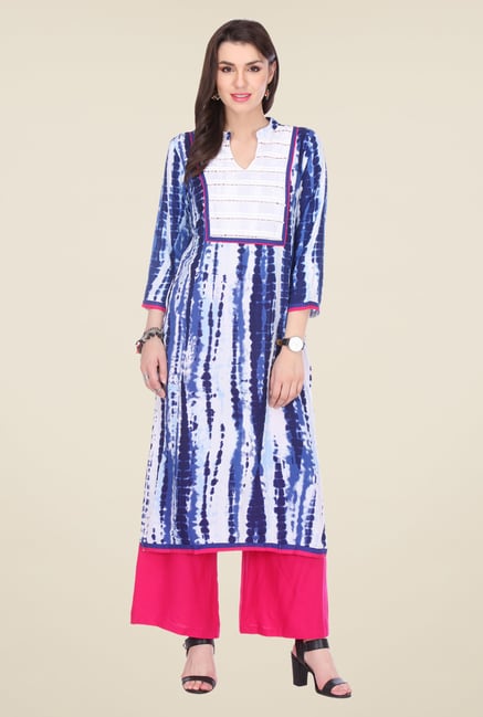 Varanga Blue & Pink Printed Kurta With Palazzo Varanga Blue & Pink Printed Kurta With Palazzo