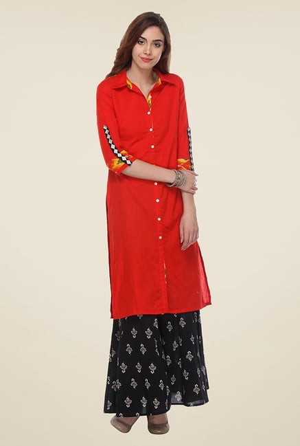 Varanga Red & Black Solid Kurta With Palazzo Varanga Red & Black Solid Kurta With Palazzo