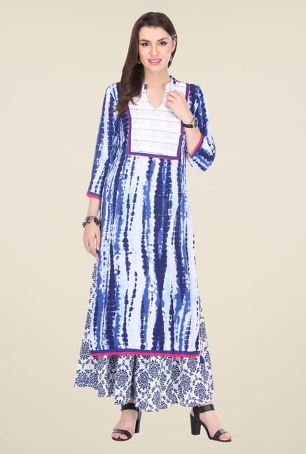 Varanga Blue & White Printed Kurta With Palazzo Varanga Blue & White Printed Kurta With Palazzo
