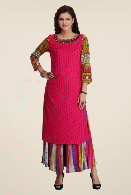 Varanga Pink Printed Kurta With Palazzo Varanga Pink Printed Kurta With Palazzo