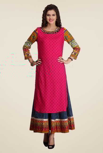 Varanga Pink & Blue Printed Kurta With Palazzo Varanga Pink & Blue Printed Kurta With Palazzo