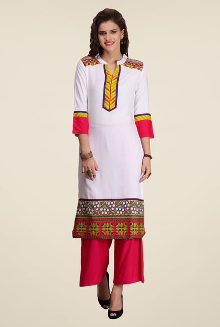 Varanga White & Pink Printed Kurta With Palazzo Varanga White & Pink Printed Kurta With Palazzo