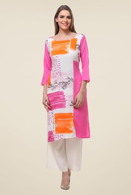 Varanga Pink & White Printed Kurta With Palazzo Varanga Pink & White Printed Kurta With Palazzo