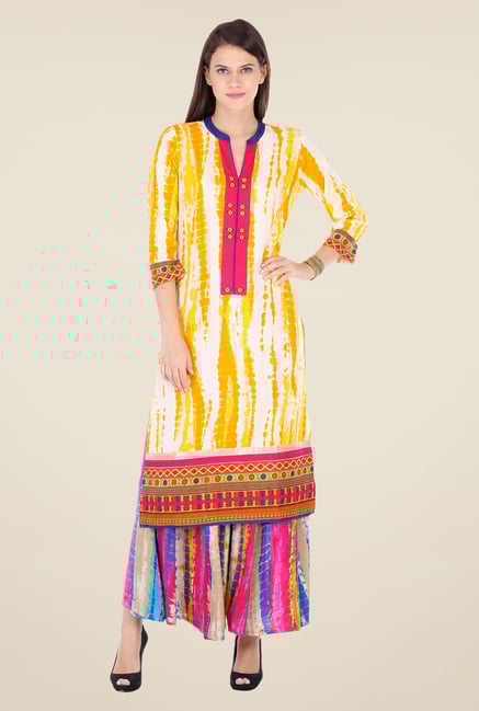 Varanga Yellow Printed Kurta With Palazzo Varanga Yellow Printed Kurta With Palazzo