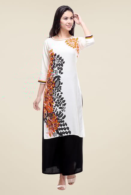 Varanga Off White & Black Printed Kurta With Palazzo Varanga Off White & Black Printed Kurta With Palazzo