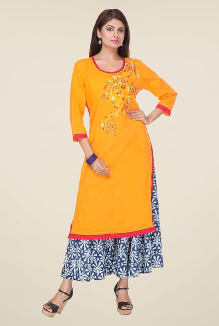 Varanga Orange & Navy Embroidered Kurta With Palazzo Varanga Orange & Navy Embroidered Kurta With Palazzo