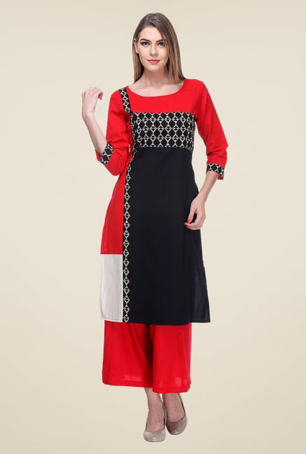 Varanga Black & Red Printed Kurta With Palazzo Varanga Black & Red Printed Kurta With Palazzo
