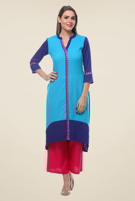Varanga Blue & Pink Solid Kurta With Palazzo Varanga Blue & Pink Solid Kurta With Palazzo