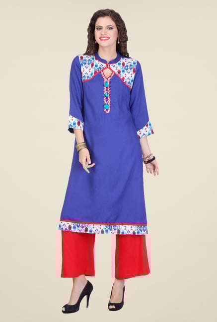 Varanga Blue & Red Printed Kurta With Palazzo Varanga Blue & Red Printed Kurta With Palazzo