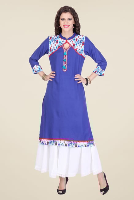 Varanga Blue & White Printed Kurta With Palazzo Varanga Blue & White Printed Kurta With Palazzo