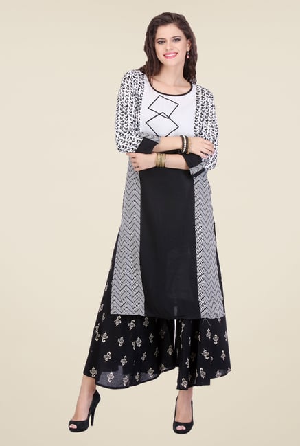 Varanga Black Printed Kurta With Palazzo Varanga Black Printed Kurta With Palazzo