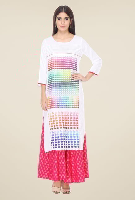 Varanga White & Pink Printed Kurta With Palazzo Varanga White & Pink Printed Kurta With Palazzo