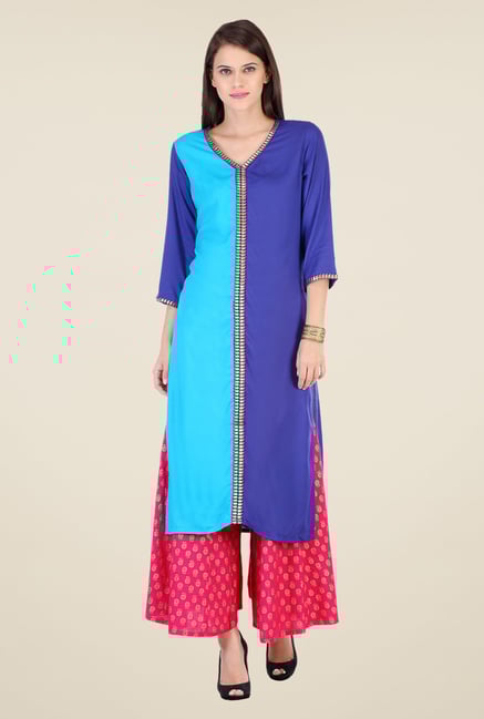 Varanga Blue & Pink Solid Kurta With Palazzo Varanga Blue & Pink Solid Kurta With Palazzo