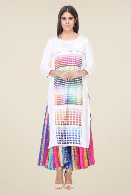 Varanga White Printed Kurta With Palazzo Varanga White Printed Kurta With Palazzo