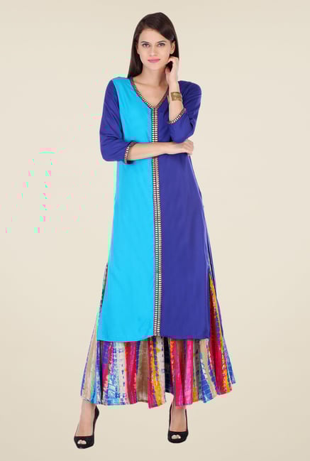 Varanga Blue Solid Kurta With Palazzo Varanga Blue Solid Kurta With Palazzo