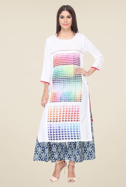 Varanga White & Blue Printed Kurta With Palazzo Varanga White & Blue Printed Kurta With Palazzo